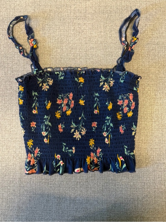 Say What? Tops - Say What? Navy Floral Smocked Crop Tank